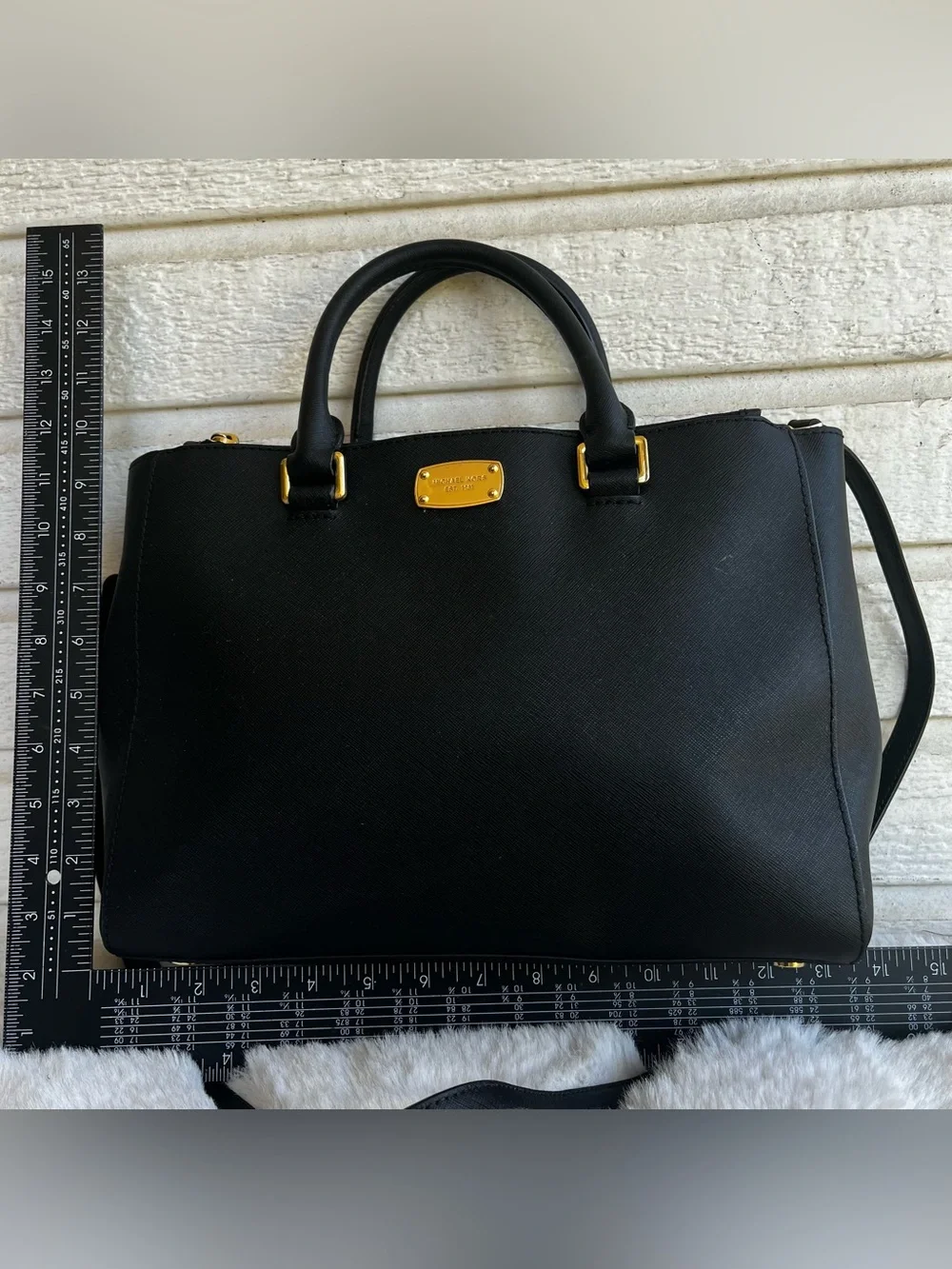 MICHAEL KORS Black Leather Selma Raven Bedford Astor Satchel Tote Handbag